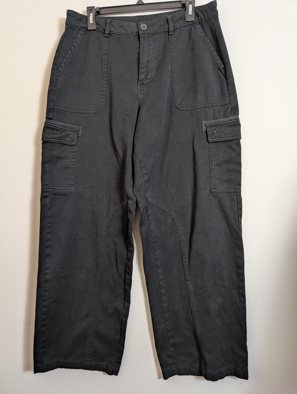 Victoria's Secret Pink Utility Cargo Pants Black Wide Leg Sz L